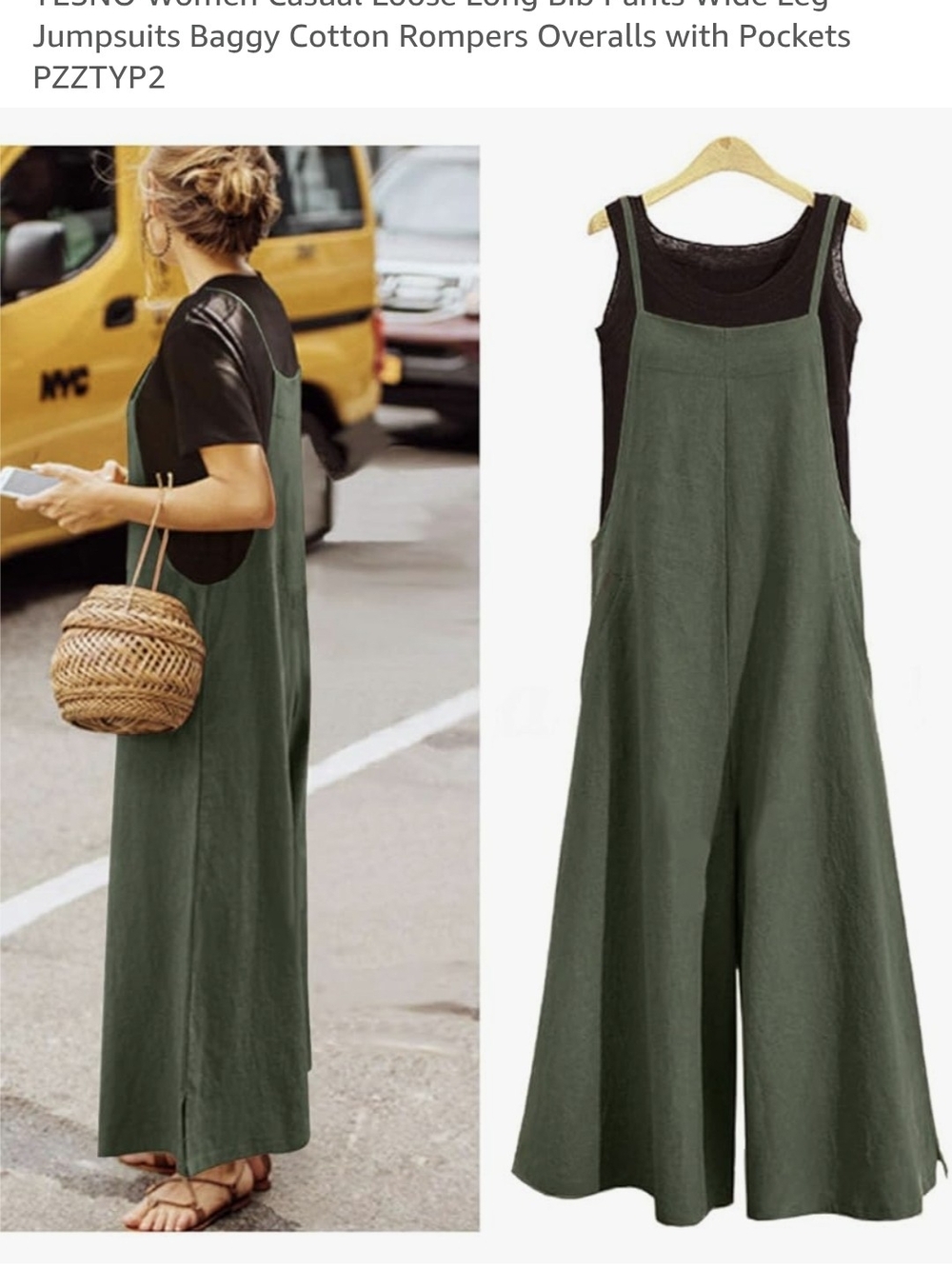 Yesno Army Green Sleeveless Cotton and Linen Romper with adjustable Straps Sz XS